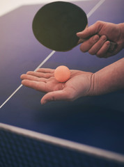 tennis table, hand with racket, ping pong