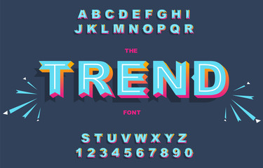 Vector of modern bold font and alphabet. Vintage Alphabet vector 80 s, 90 s
