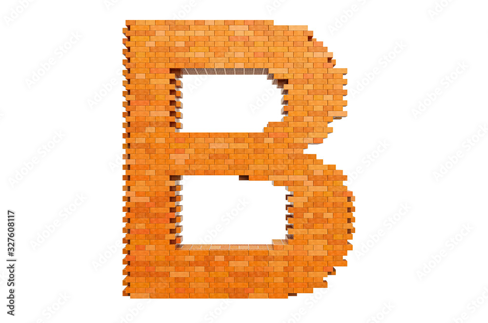 Fototapete bricks font, letter b from building bricks. 3d rendering