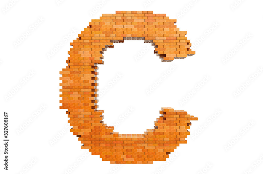 Fototapete bricks font, letter c from building bricks. 3d rendering