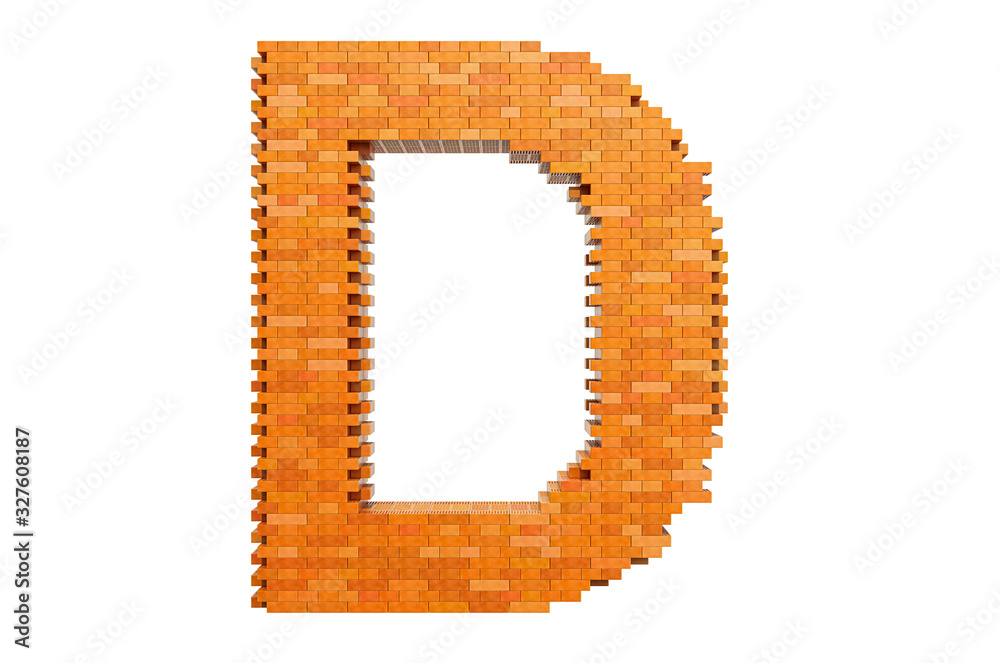 Fototapete bricks font, letter d from building bricks. 3d rendering