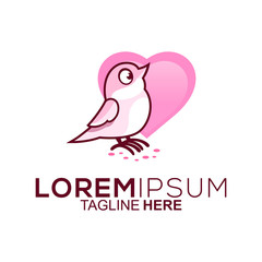 pink love bird logo design vector