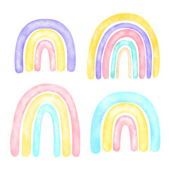 Watercolor cute rainbows isolated on a white background. Cute illustration, baby shower