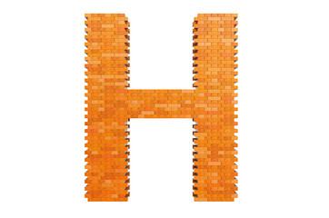 Bricks font, letter H from building bricks. 3D rendering