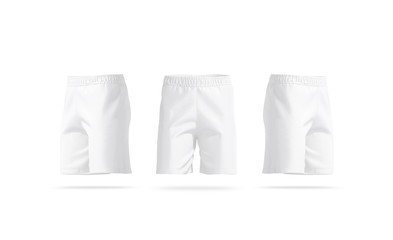 Blank white soccer shorts mockup, front and side view