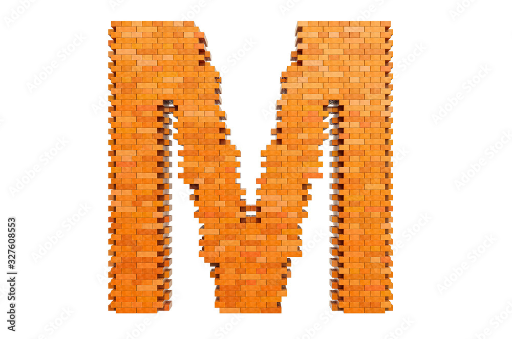 Fototapete bricks font, letter m from building bricks. 3d rendering