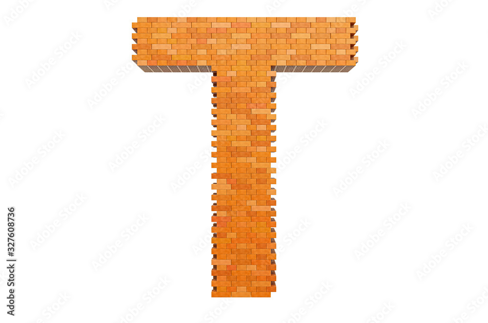 Fototapete bricks font, letter t from building bricks. 3d rendering