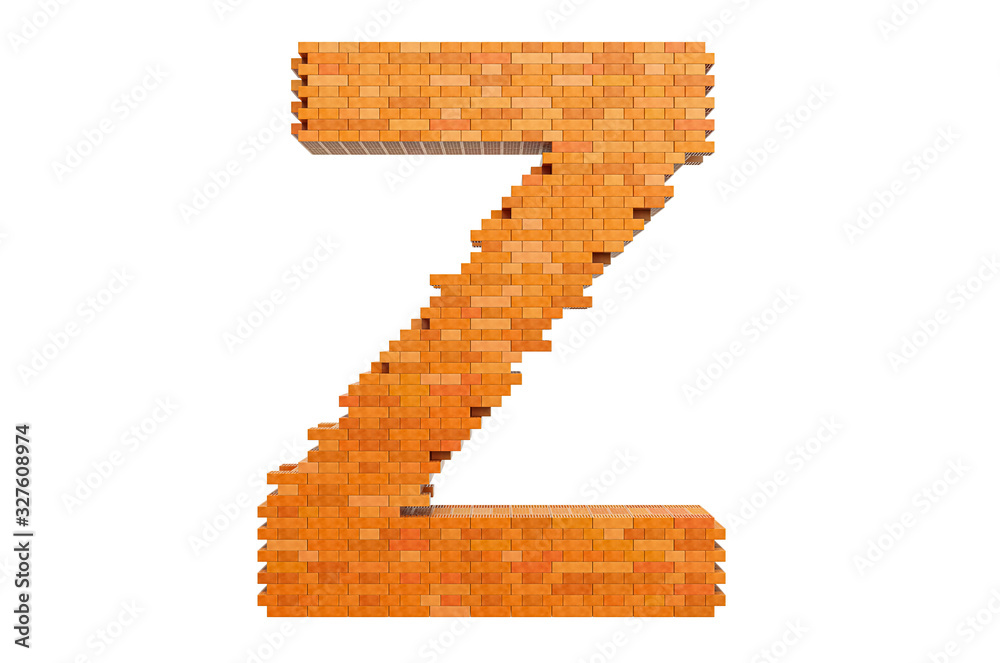 Fototapete bricks font, letter z from building bricks. 3d rendering