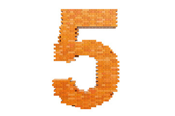 Number 5 from building bricks, 3D rendering
