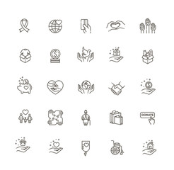 Charity - modern vector line design icons and pictograms set.