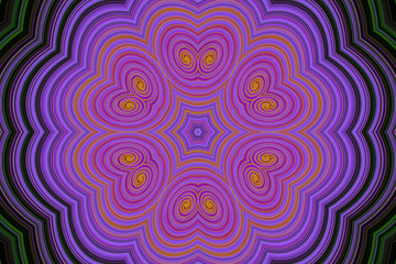 Purple tone heart-shape graphic design arranged as circle with layers of radiance.