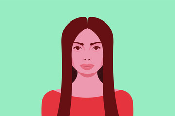 Portrait of a beautiful girl for avatar. Flat vector illustration.