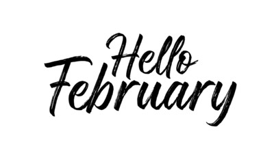 Fototapeta na wymiar Hello February Inspirational lettering black color, isolated on white background. Vector illustration for posters, banners, flyers, stickers, cards and more. Vector illustration. EPS10.