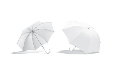 Blank white open umbrella mockup lying, inside and side