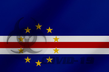 3D ILLUSTRATION VIRUS, BIOHAZARD SYMBOL CORONAVIRUS WITH Cabo Verde FLAG, Flu coronavirus floating, micro view, pandemic virus infection, asian flu.