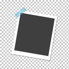Retro photo frame with shadow on sticky tape pin on a transparent background