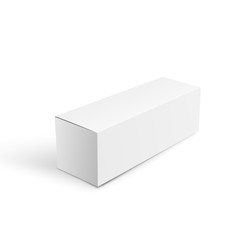 Blank white cosmetic, medical or product boxes isolated. Packaging mockups rectangular, long for design or branding. Vector illustration