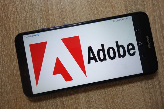 KONSKIE, POLAND - December 01, 2018: Adobe logo displayed on smartphone