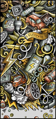 Electric cars hand drawn doodle banner. Cartoon detailed flyer.