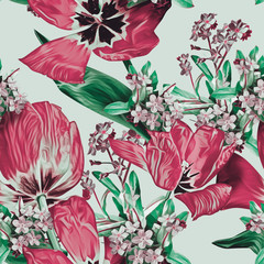 Spring flowers seamless pattern.. Watercolor illustartion. Design template.