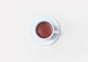 A cup of tea overhead view - flat lay