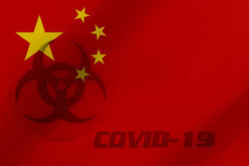 3D ILLUSTRATION VIRUS, BIOHAZARD SYMBOL CORONAVIRUS WITH China FLAG, Flu coronavirus floating, micro view, pandemic virus infection, asian flu.