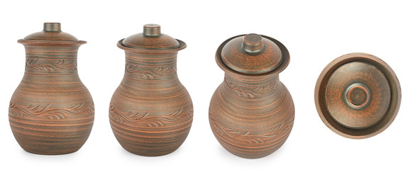 Set of jugs with lid from different angles Isolated on white