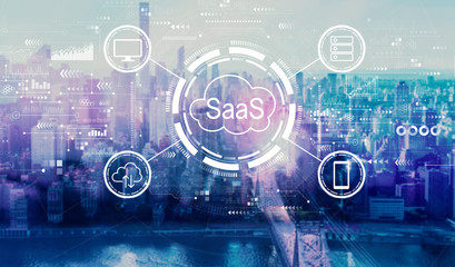 SaaS - software as a service concept with the New York City skyline near midtown