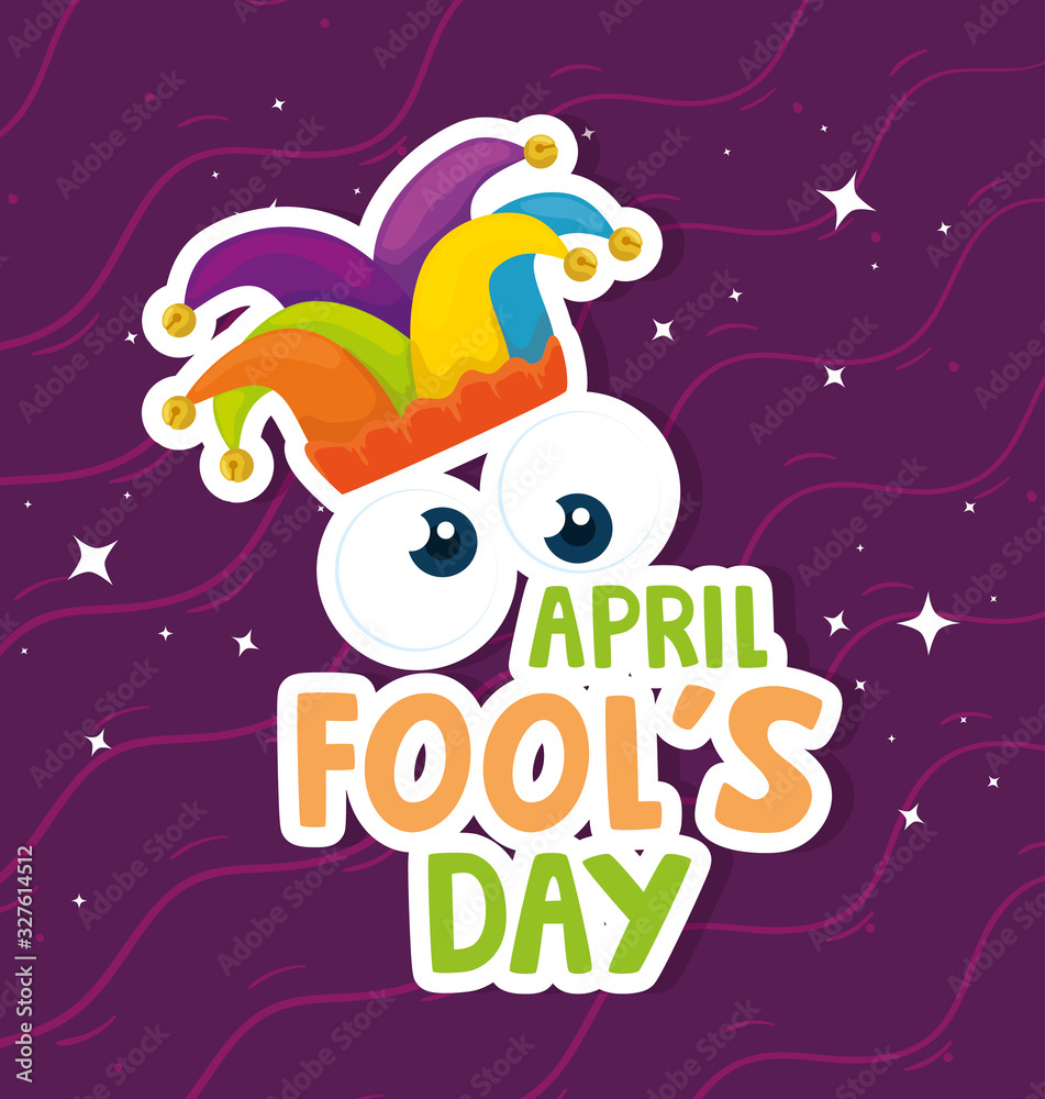 Wall mural april fools day with hat buffoon vector illustration design