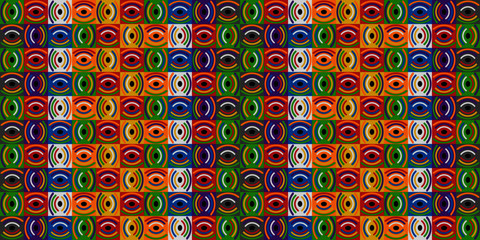 Sfondo - Pattern moderno con riquadri colorati e decorati © ilelu'