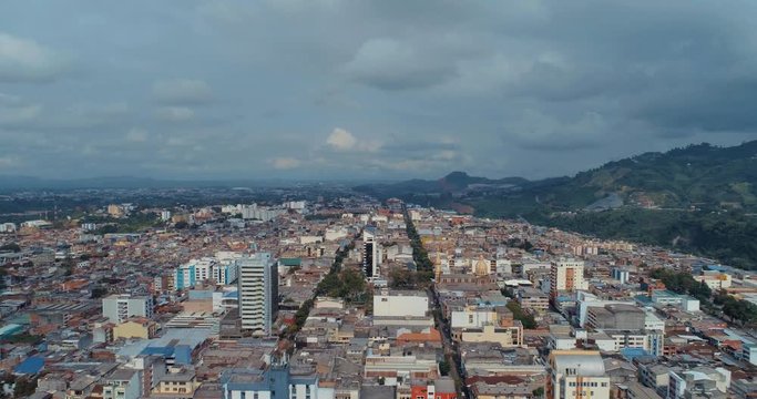 Pereira Colombia, aerial view tilt up movement