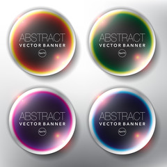 Vector glass web banners set of 4. Round glossy banners in 4 colors. Isolated with realistic light and shadow on the light panel.  Each item contains space for own text. Vector illustration. Eps10.