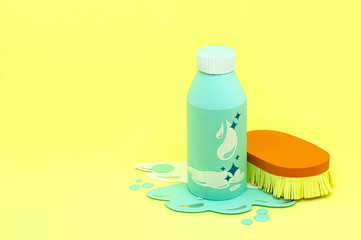 Paper bottle with detergent and cleaning brush