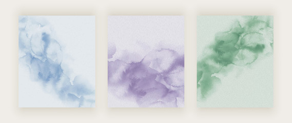 Blue, purple and green abstract watercolor brush stroke hand painted texture. Trendy background for banner, flyer, wedding invitation, product package