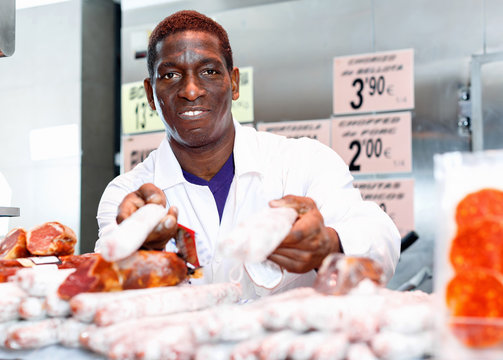 African-American Man Successful Butcher Shop Owner Recommending