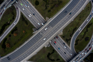 Aerial view of traffic on overpass