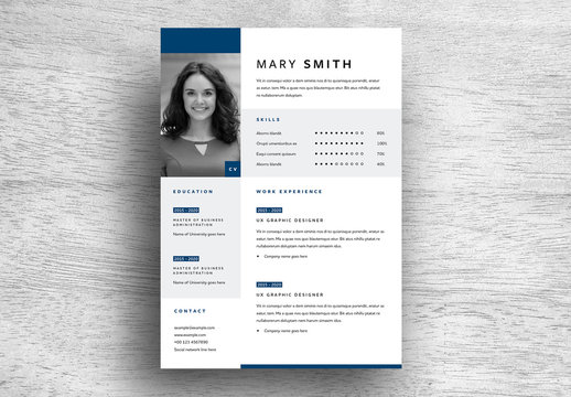 Resume Layout with Dark Blue Accents