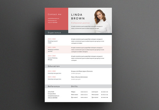 Resume Layout with Gray and Red Accents