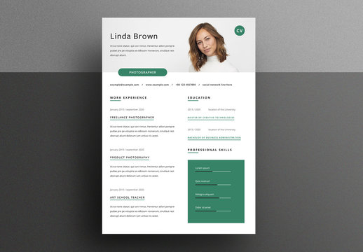 Resume Layout with Large Header and Green Accents