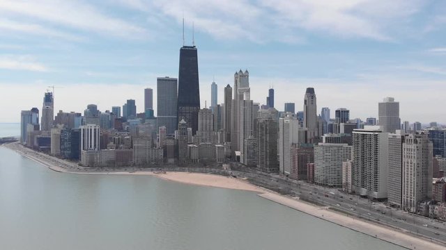 Aerial view of Lake Michigan and Downtown cityscape at daylight, Chicago, Illinois, United States of America