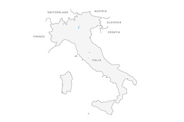 Italy map isolated on white background. Vector thin line border mapof italia.