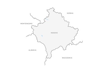 Kosovo map isolated on white background. Vector thin line border map.