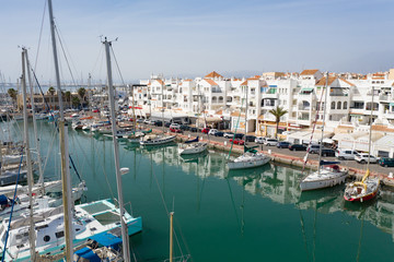 Fototapeta na wymiar The harbour of Almerimar Spain on a sunny summer day 