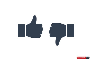 Hand Thumb Up and Hand Thumb Down Icon. Like and Dislike Symbol. Flat Vector Icon Design Template Element.