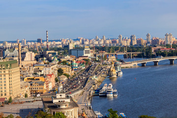 Fototapeta premium View of the Dnieper river and Kiev cityscape, Ukraine