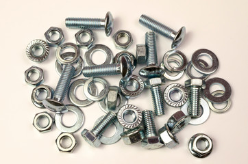 industrial fastener parts on a white background