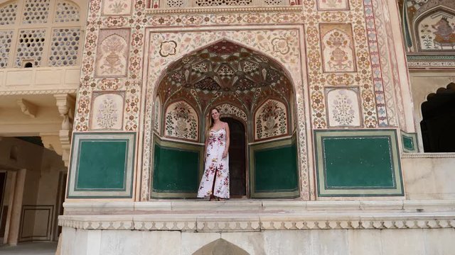 Woman in the Entrance to Amber Fort in Jaipur.