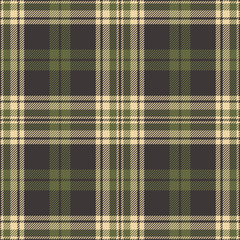 Green brown plaid pattern seamless vector background. Tartan check plaid in dark brown and olive green for flannel shirt or other modern fashion clothing design.