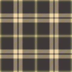 Flannel shirt pattern. Seamless tartan check plaid vector background in dark brown and olive green for modern clothing fabric design. Striped texture.