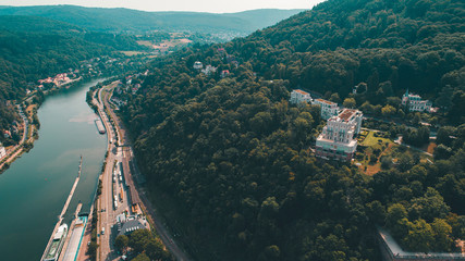 Aerial View of Heidelberg Germany with Neckar River
